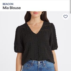 Beacon Black Textured V-Neck Blouse